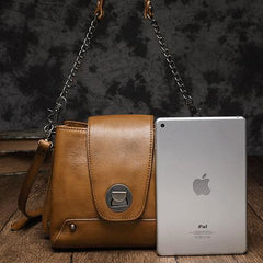 Small Vintage Womens Brown Leather Chain Shoulder Bag Chain Fashion Black Side Bag for Ladies