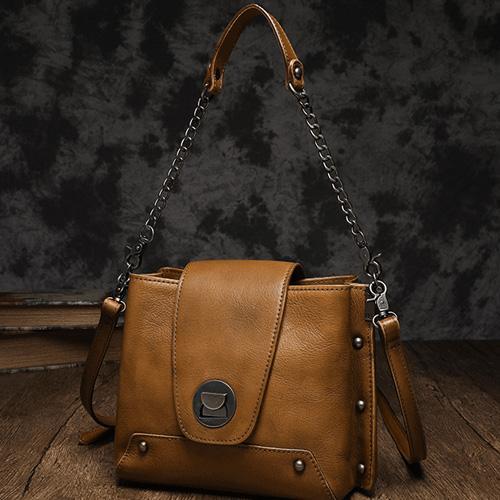 Small Vintage Womens Brown Leather Chain Shoulder Bag Chain Fashion Black Side Bag for Ladies