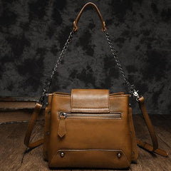 Small Vintage Womens Brown Leather Chain Shoulder Bag Chain Fashion Black Side Bag for Ladies