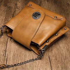 Small Vintage Womens Brown Leather Chain Shoulder Bag Chain Fashion Black Side Bag for Ladies