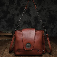 Small Vintage Womens Brown Leather Chain Shoulder Bag Chain Fashion Black Side Bag for Ladies