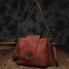 Small Vintage Womens Brown Leather Chain Shoulder Bag Chain Fashion Black Side Bag for Ladies