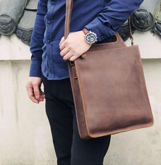 Vintage Mens Coffee Handbag Leather Cool Shoulder Bag for Men