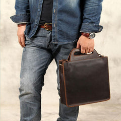 Vintage Mens Coffee Handbag Leather Cool Shoulder Bag for Men