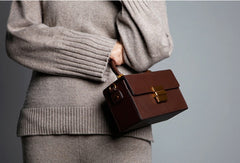 Genuine Leather Cute Cube Box Handbag Crossbody Bag Shoulder Bag Women Leather Purse