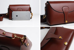 Genuine Leather Cute Brown Small Crossbody Bag Shoulder Bag Women Girl Fashion Leather Purse