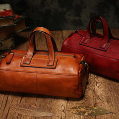 Brown Women's Leather Doctor Tool Handbag Doctor Red Shoulder Purse for Ladies