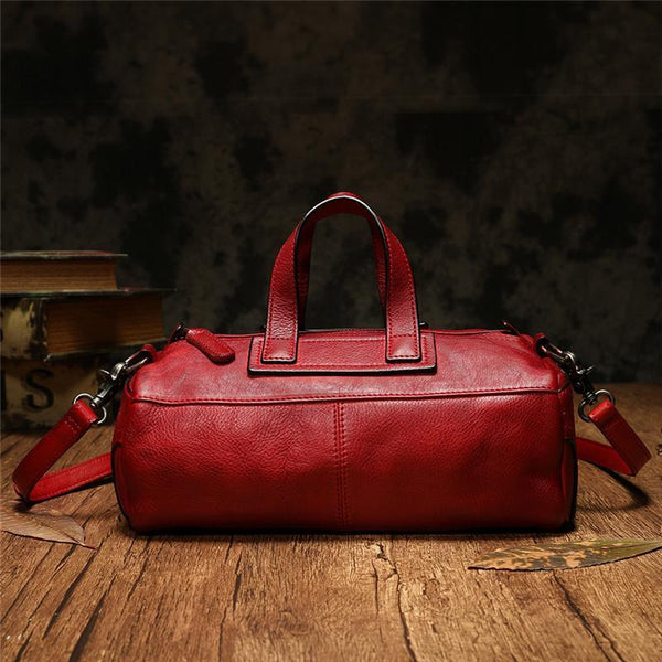 Red Women's Leather Doctor Tool Handbag Doctor Brown Shoulder Purse for Ladies