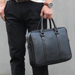 Leather Mens Black Briefcase Shoulder Bag Handbag Laptop Bag Business Bag for Men