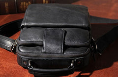 Black Leather Mens Small Shoulder Bag Messenger Bag Crossbody Bag for Men