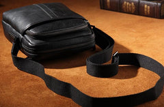 Leather Mens Black Small Shoulder Bag Messenger Bag Crossbody Bag for Men