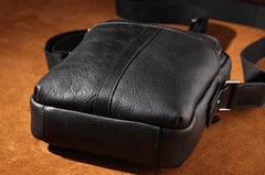 Leather Mens Black Small Shoulder Bag Messenger Bag Crossbody Bag for Men