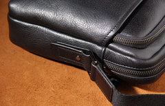 Leather Mens Black Small Shoulder Bag Messenger Bag Crossbody Bag for Men