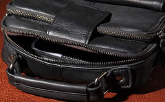 Black Leather Mens Small Shoulder Bag Messenger Bag Crossbody Bag for Men