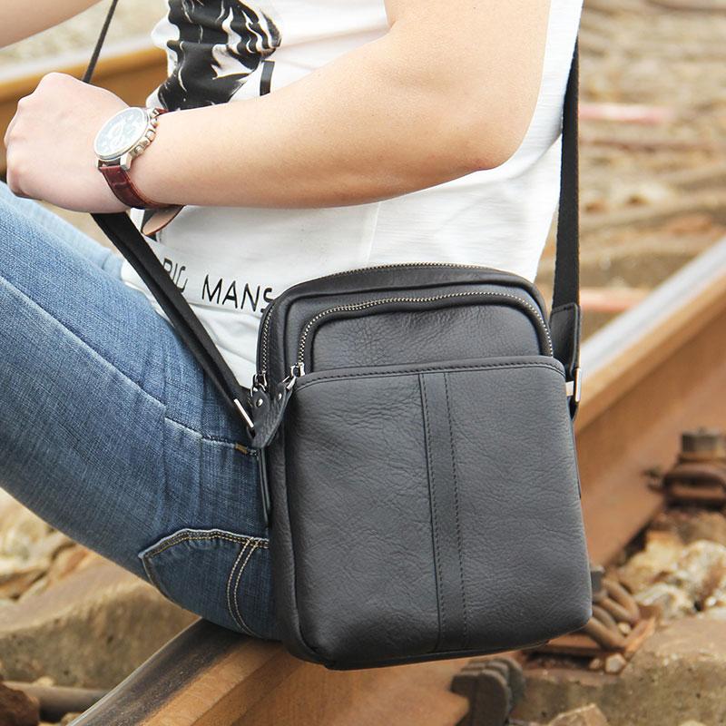 Genuine Black Leather Sling Bag Crossbody Bag