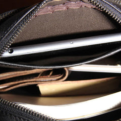 Leather Mens Black Small Shoulder Bag Messenger Bag Crossbody Bag for Men