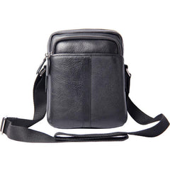 Leather Mens Black Small Shoulder Bag Messenger Bag Crossbody Bag for Men
