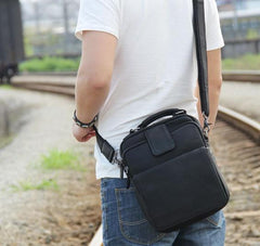 Black Leather Mens Small Shoulder Bag Messenger Bag Crossbody Bag for Men