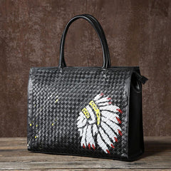 Leather Mens Braided Indian Cool Handbag Briefcase Shoulder Bags for Men