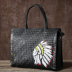 Leather Mens Braided Indian Cool Handbag Briefcase Shoulder Bags for Men