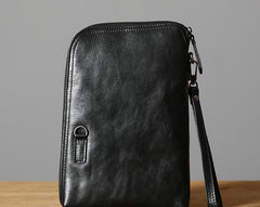Leather Mens Clutch Cool Wallets Zipper Clutch Messenger Bag Wristlet Wallet for Men