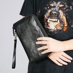 Leather Mens Clutch Cool Wallets Zipper Clutch Messenger Bag Wristlet Wallet for Men