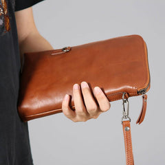 Leather Mens Clutch Cool Wallets Zipper Clutch Messenger Bag Wristlet Wallet for Men