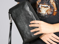 Leather Mens Clutch Cool Wallets Zipper Clutch Messenger Bag Wristlet Wallet for Men