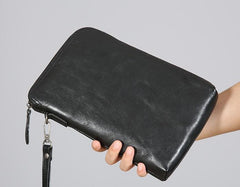 Leather Mens Clutch Cool Wallets Zipper Clutch Messenger Bag Wristlet Wallet for Men