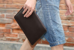Cool Leather Mens Clutch Wallet Zipper Clutch Wristlet Wallet for Men