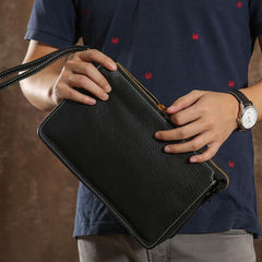 Leather Mens Clutch Cool Wallet Zipper Clutches Wristlet Wallet for Men