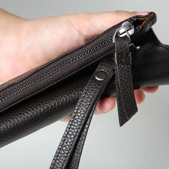 Cool Leather Mens Clutch Wallet Zipper Clutch Wristlet Wallet for Men