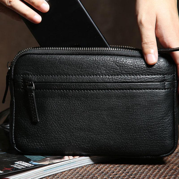Leather Mens Clutch Cool Wallet Zipper Clutch Wristlet Wallet for Men
