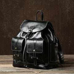 Black Leather Mens Cool Backpack Laptop Bag Large Travel Bags Hiking Backpack for Men