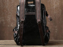 Genuine Leather Mens Cool Black Backpack Laptop Bag Large Travel Bag Hiking Bag for Men