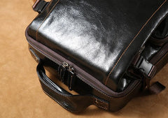 Genuine Leather Mens Cool Black Backpack Laptop Bag Large Travel Bag Hiking Bag for Men