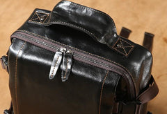 Genuine Leather Mens Cool Black Backpack Laptop Bag Large Travel Bag Hiking Bag for Men