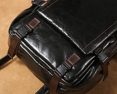 Genuine Leather Mens Cool Black Backpack Laptop Bag Large Travel Bag Hiking Bag for Men