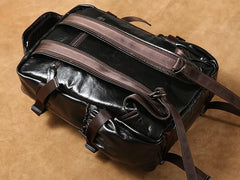 Genuine Leather Mens Cool Black Backpack Laptop Bag Large Travel Bag Hiking Bag for Men
