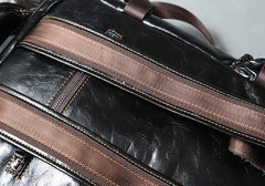 Genuine Leather Mens Cool Black Backpack Laptop Bag Large Travel Bag Hiking Bag for Men