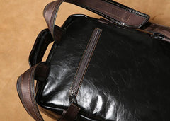 Genuine Leather Mens Cool Black Backpack Laptop Bag Large Travel Bag Hiking Bag for Men