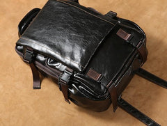 Genuine Leather Mens Cool Black Backpack Laptop Bag Large Travel Bag Hiking Bag for Men