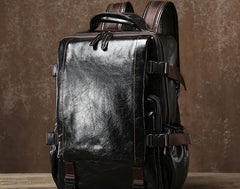 Genuine Leather Mens Cool Black Backpack Laptop Bag Large Travel Bag Hiking Bag for Men