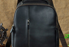 Genuine Leather Mens Cool Black Backpack for School Travel Bag Hiking Bag For Men