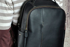 Genuine Leather Mens Cool Black Backpack for School Travel Bag Hiking Bag For Men