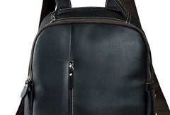 Genuine Leather Mens Cool Black Backpack for School Travel Bag Hiking Bag For Men