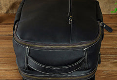 Genuine Leather Mens Cool Black Backpack for School Travel Bag Hiking Bag For Men