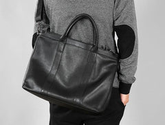 Leather Mens Cool Black Briefcase Work Bag Business Bag Laptop Bag for men