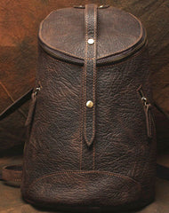 Genuine Leather Mens Cool Bucket Backpack Travel Bag Hiking Bag For Mens