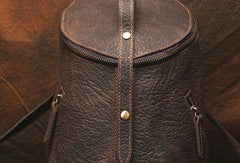 Genuine Leather Mens Cool Bucket Backpack Travel Bag Hiking Bag For Mens